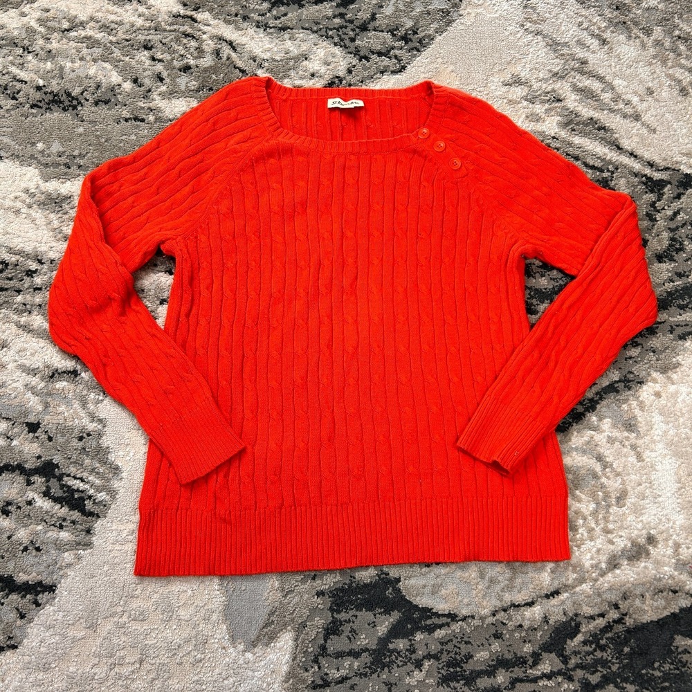 St. John's Bay Sweater Women Large Orange Cable Knit Raglan Sleeve Cotton Ribbed